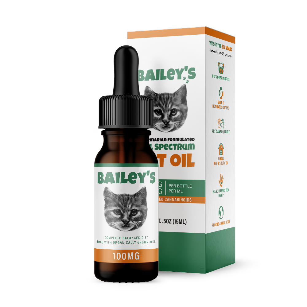 Bailey's Full Spectrum Hemp Derived CBD Oil For Cats 100MG 15ml Tincture