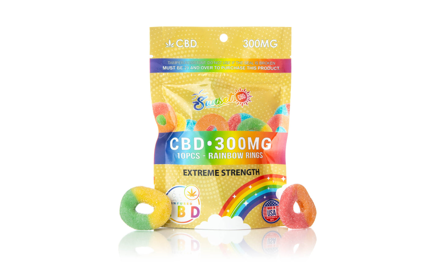 Sunset CBD Infused Rainbow Neon Gummy Rings